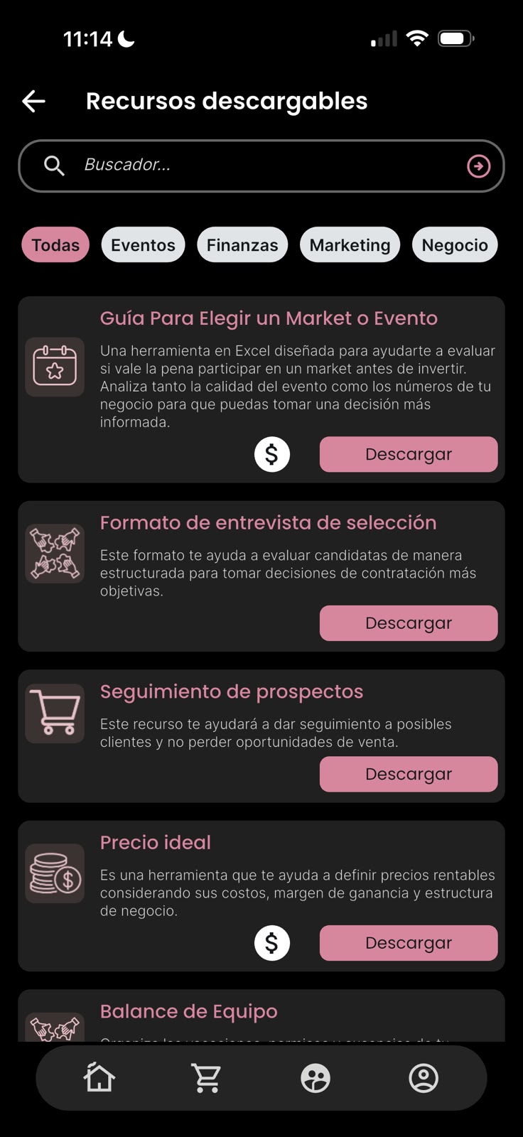 Recursos descargables en la app